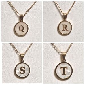SHELL INITIAL PENDANT NECKLACE stainless steel gold plated Q R S or T